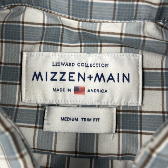 Mizzen Main Shirt Mens M Gray Check Leeward Classic No Tuck Button Prep Stretch - Picture 3 of 9